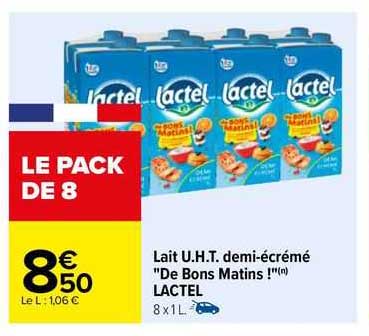 lait u.h.t. demi-écrémé "de bons matins !" lactel