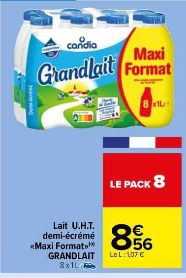 lait u.h.t. demi-écrémé «maxi format» grandlait
