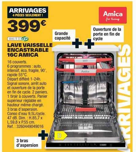 lave vaisselle encastrable 16c amica