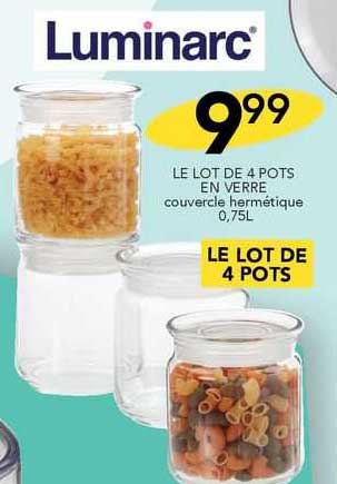 le lot de 4 pots en verre luminarc