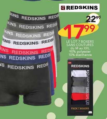 le lot de 7 boxers sans coutures redskins