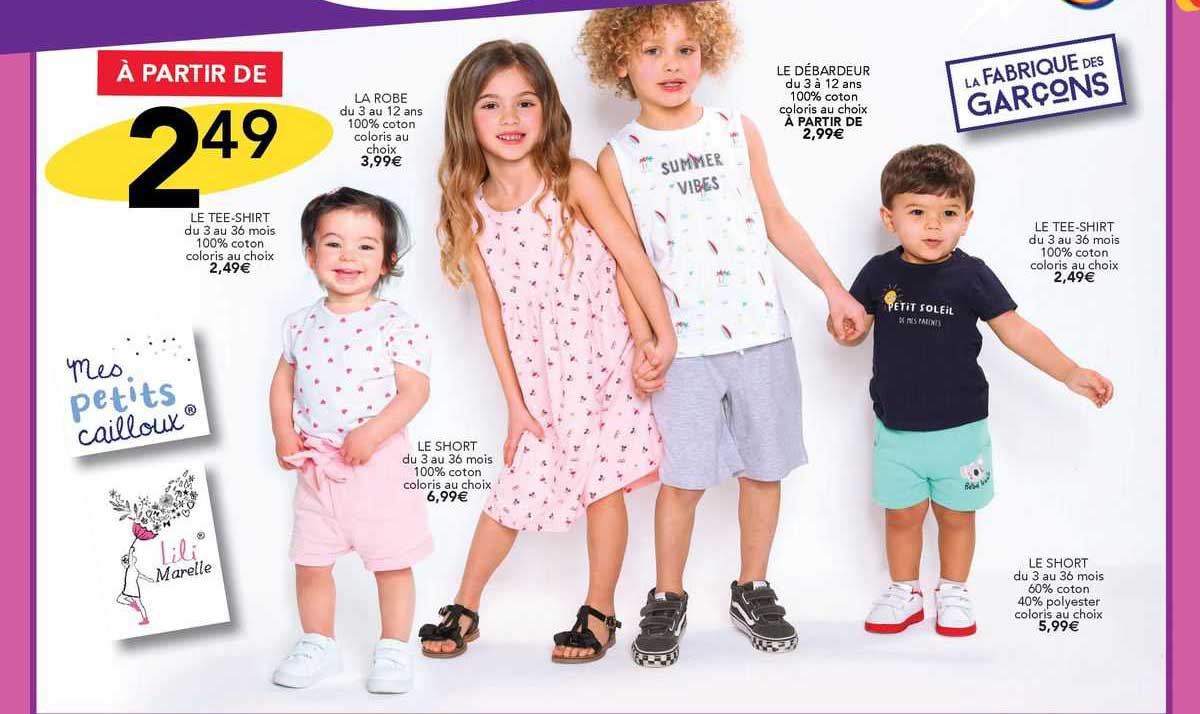 le tee-shirt, la robe, le débardeur, le tee-shirt, le short