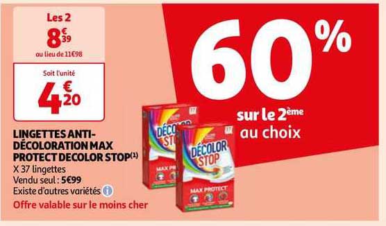 lingettes anti-décoloration max protect décolor stop