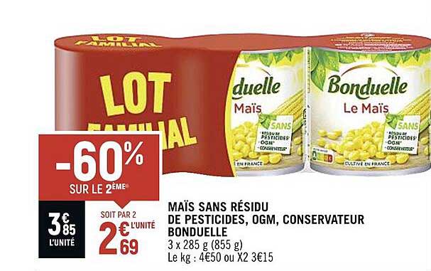 maïs sans résidu de pesticides, ogm, conservateur bonduelle