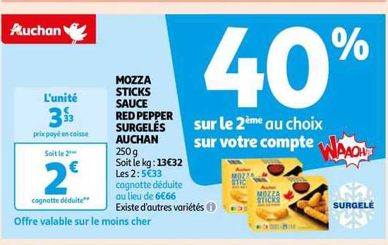 mozza sticks sauce red pepper surgelés auchan