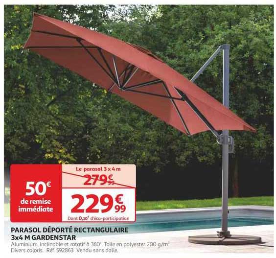 parasol déporté rectangulaire 3x4 m gardenstar