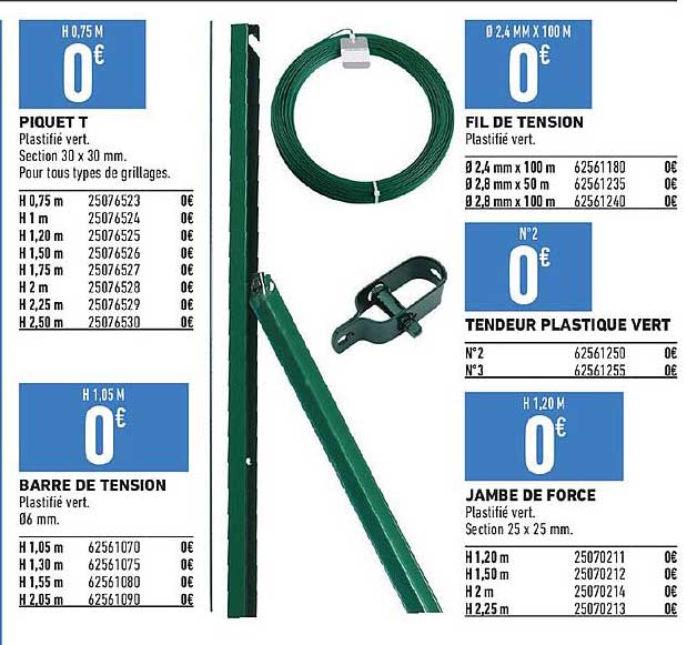 piquet t, barre de tension, fil de tension, tendeur plastique vert, jambe de force