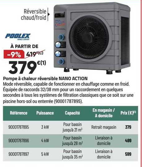 pompe à chaleur réversible nano action poolex