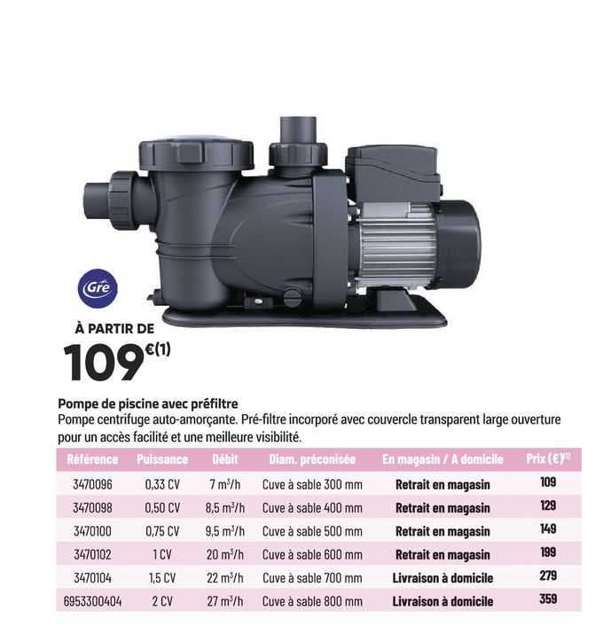 pompe de piscine avec préfiltre gré