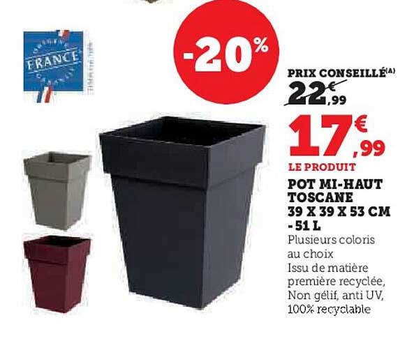 pot mi-haut toscane 39 x 39 x 53 cm - 51 l