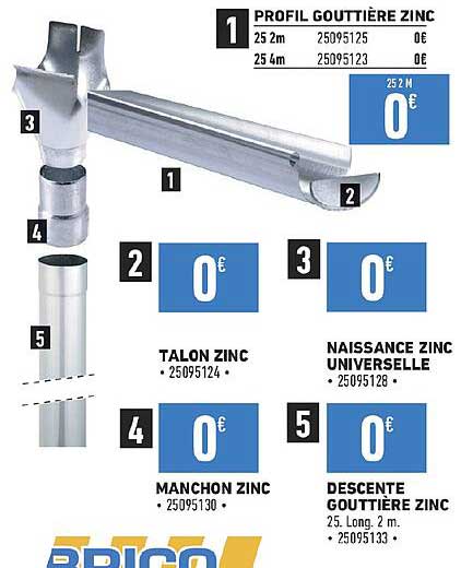 profil gouttière zinc, talon zinc, manchon zinc, naissance zinc universelle, descente gouttière zinc