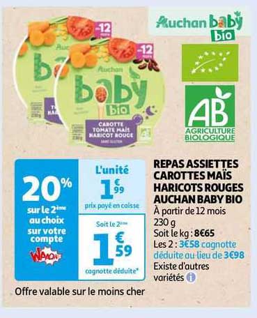 Repas Assiettes Carottes Maïs Haricots Rouges Auchan Baby Bio