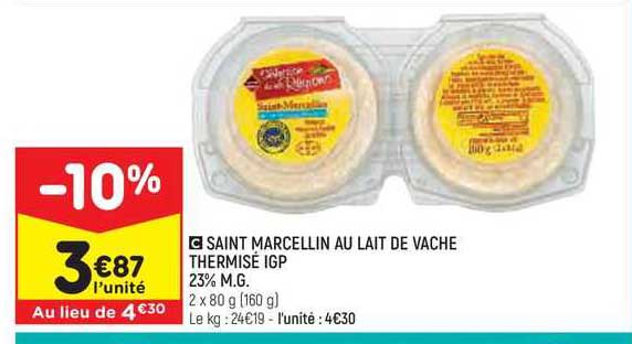 saint marcellin au lait de vache thermisé igp 23% m.g.