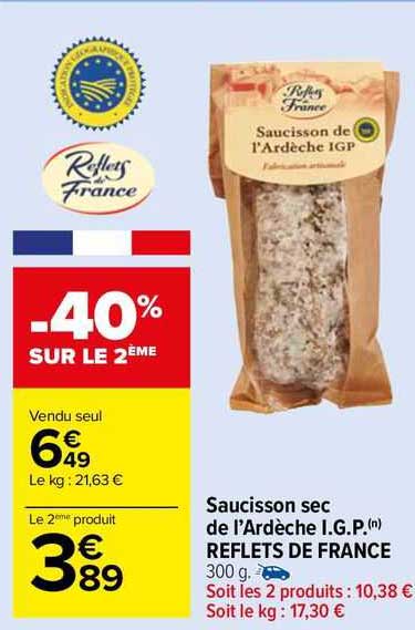 saucisson sec de l'ardèche i.g.p. reflets de france