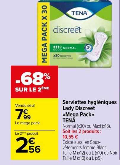 serviettes hygiéniques lady discreet «mega pack» tena