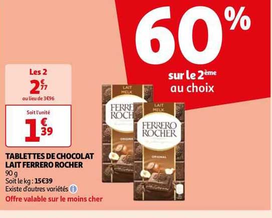 Tablettes De Chocolat Lait Ferrero Rocher
