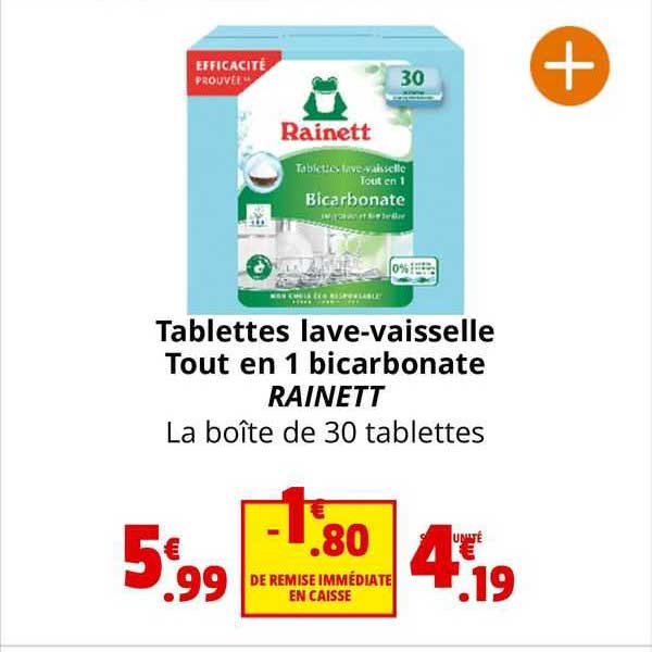 tablettes lave-vaisselle tout en 1 bicarbonate rainett