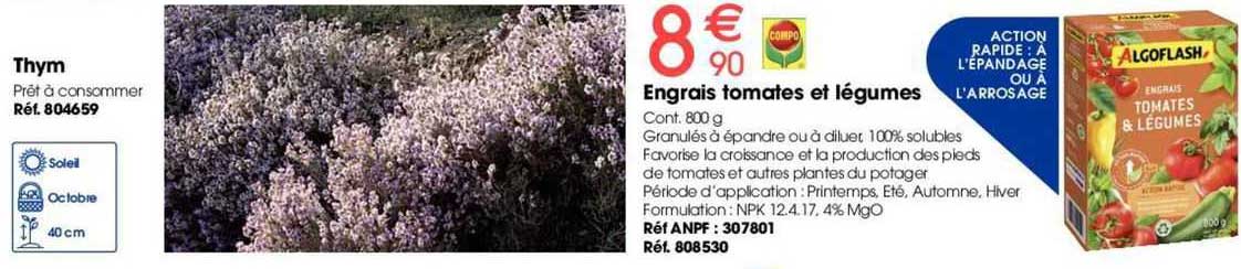 thym, engrais tomates et légumes compo