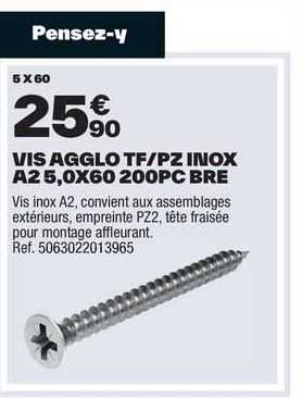 vis agglo tf/pz inox a2 5,0 x 60 200 pc bre