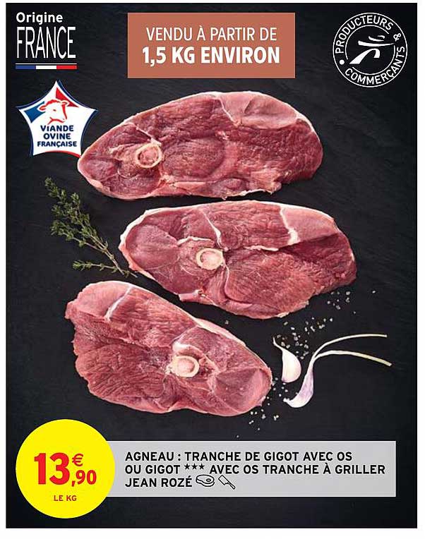agenau : tranche de gigot avec os ou gigot avec os tranché à griller jean rozé