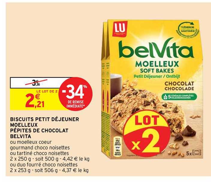 Biscuits Petit Déjeuner Molleux Pépites De Chocolat Belvita -34% De Remise Immédiate
