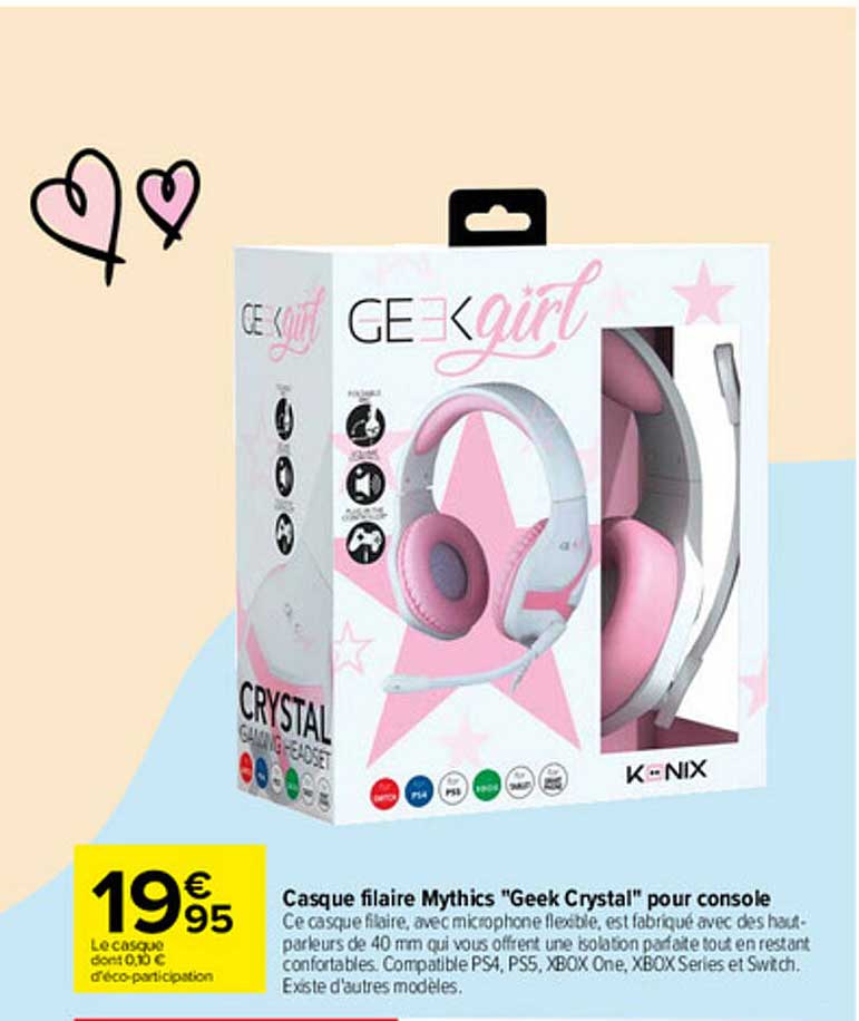 casque filaire mythics "geek crystal" pour console