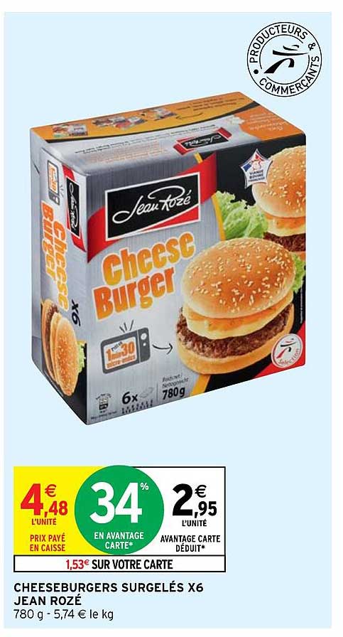 cheeseburger surgelés x6 jean rozé