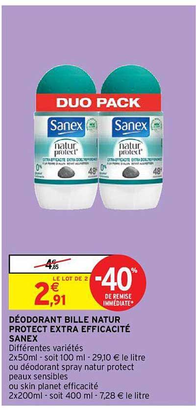 déodorant bille natur protect extra efficacité sanex