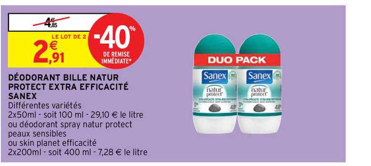 Déodorant Bille Natur Protect Extra Efficacité Sanex