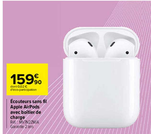 écouteurs sans fil apple airpods avec boîtier de charge