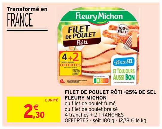 filet de poulet rôti -25% de sel fleury michon