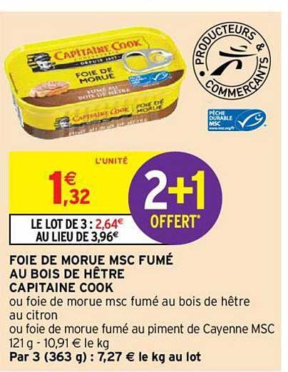 Foie De Morue Msc Fumé Au Bois De Hêtre Capitaine Cook 2+1 Offert