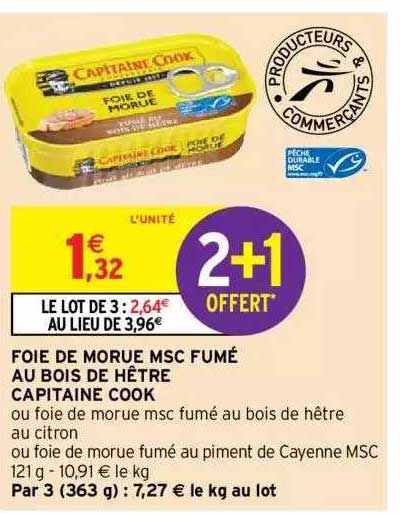Foie De Morue Msc Fumé Au Bois De Hêtre Capitaine Cook 2+1 Offert