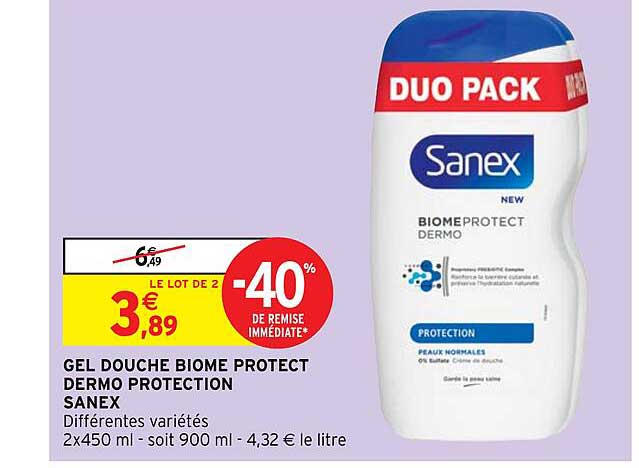 Gel Douche Biome Protect Dermo Protection Sanex -40% De Remise Immédiate