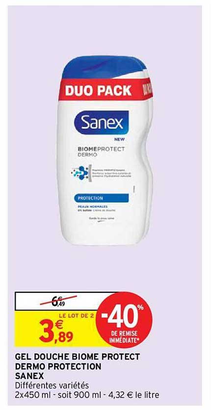 gel douche biome protect dermo protection sanex