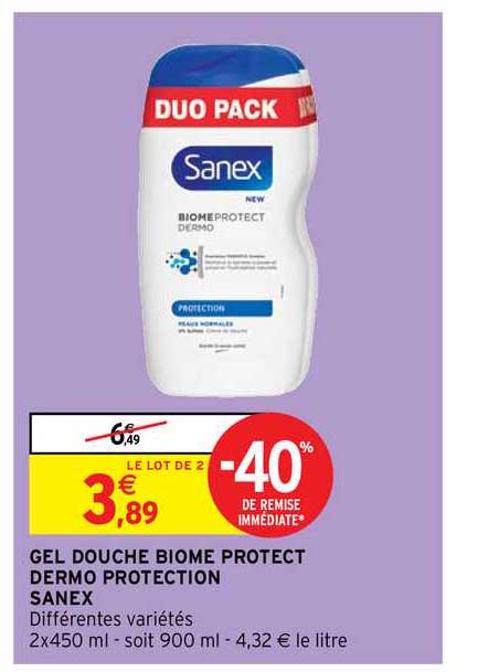 gel douche biome protect dermo protection  sanex