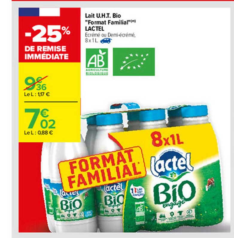 lait u.h.t. bio "format familial" lactel