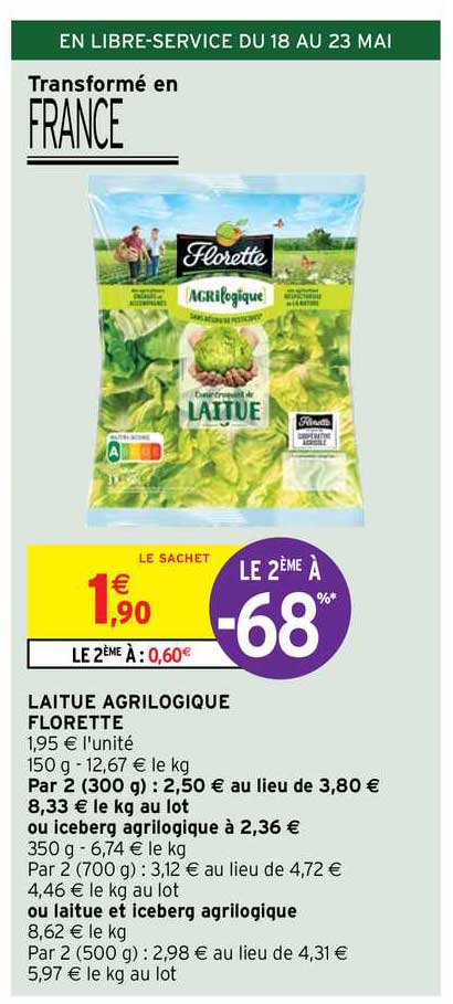 Laitue Agrilogique Florette Le 2ème à -68%