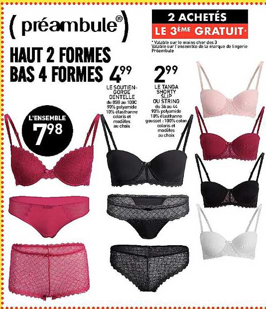 le soutien-gorge dentelle, le tanga shortys slip ou string