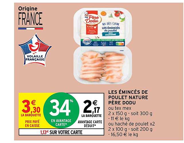 les émincés de poulet nature père dodu