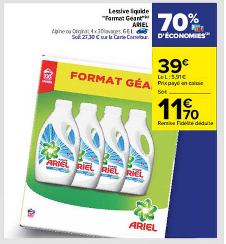 lessive liquide "format géant" ariel