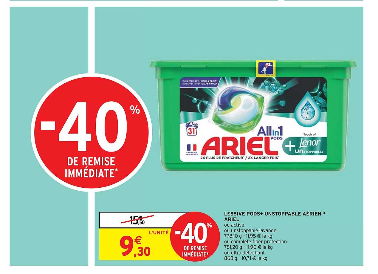 Lessive Pods+ Unstoppable Aérien Ariel -40% De Remise Immédiate