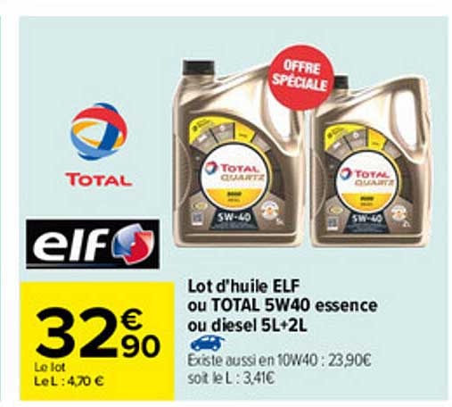Lot D'huile Elf Ou Total 5w40 Essence Ou Diesel 5l + 2l