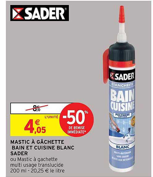 mastic à gâchette bain et cuisine blanc sader