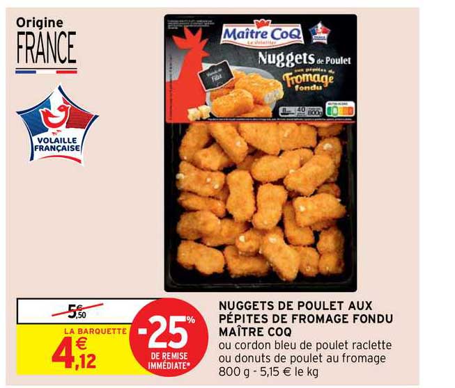 Nuggets De Poulet Aux Pépites De Fromage Fondu Maître Coq