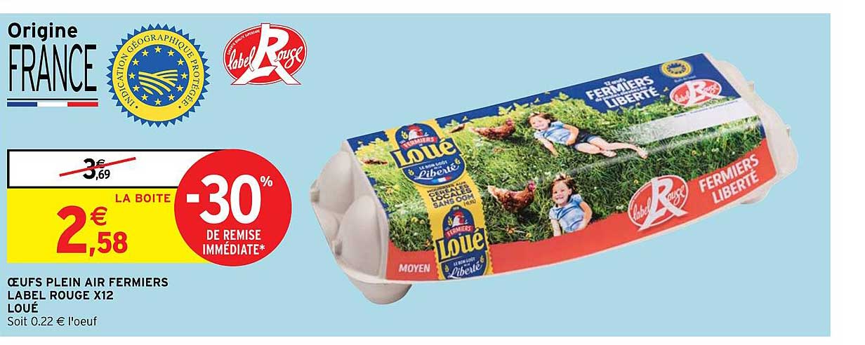 œufs plein aire fermiers label rouge x12 loué -30% de remise immédiate