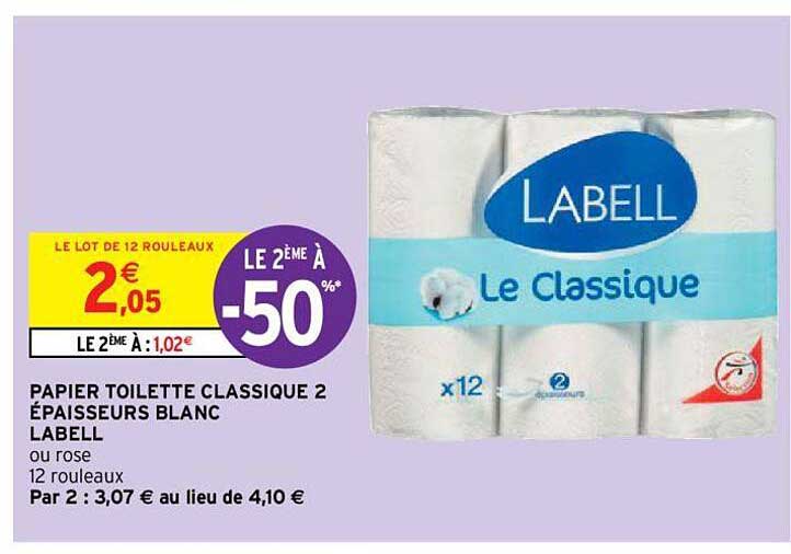 papier toilette classique 2 épaisseurs blanc labell