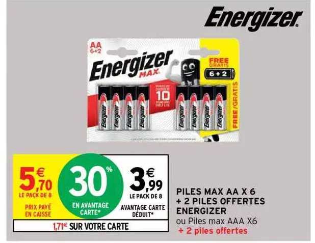 piles max aa x 6 +2 piles offertes energizer