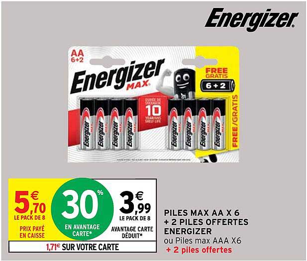 piles max aa x6 + 2 piiles offertes energizer