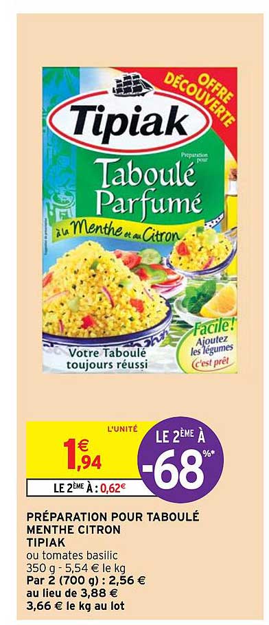 Préparation Pour Taboulé Menthe Citron Tipiak Le 2ème à -68%
